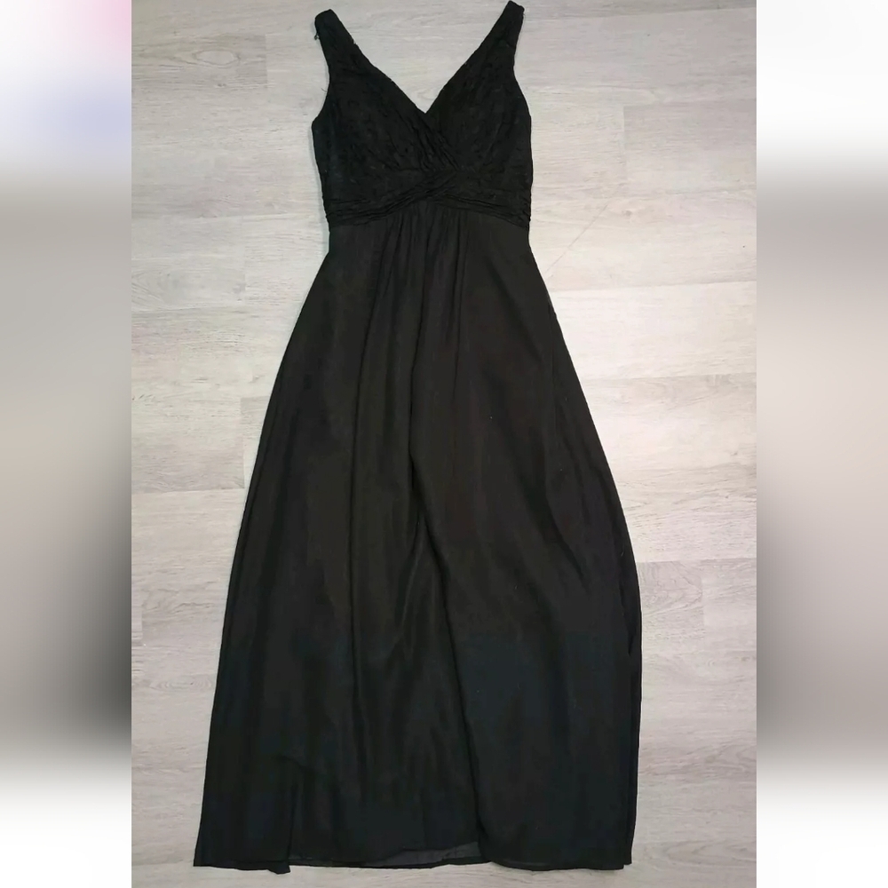 Christina Wu Collection Black Lace V Neck Fitted Formal Wedding Long Dress Sz 8